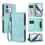 For Honor X70i 5G Butterfly Love Flower Multi-card Zipper Wallet Leather Phone Case(Mint Green)