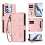 For Honor X70i 5G Butterfly Love Flower Multi-card Zipper Wallet Leather Phone Case(Pink)