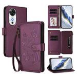 For Honor Play 60 5G Butterfly Love Flower Multi-card Zipper Wallet Leather Phone Case(Dark Purple)