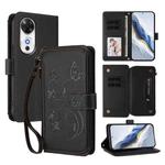 For Honor Play 60 5G Butterfly Love Flower Multi-card Zipper Wallet Leather Phone Case(Black)