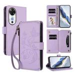 For Honor Play 60 5G Butterfly Love Flower Multi-card Zipper Wallet Leather Phone Case(Light Purple)