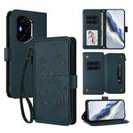 For Honor 400 Global 156.5mm Butterfly Love Flower Multi-card Zipper Wallet Leather Phone Case(Dark Green)