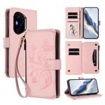 For Honor 400 Global 156.5mm Butterfly Love Flower Multi-card Zipper Wallet Leather Phone Case(Pink)