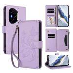 For Honor 400 Global 156.5mm Butterfly Love Flower Multi-card Zipper Wallet Leather Phone Case(Light Purple)