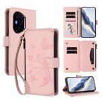 For Honor 300 Pro / 300 Ultra Butterfly Love Flower Multi-card Zipper Wallet Leather Phone Case(Pink)