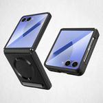For Samsung Galaxy Z Flip7 5G Integrated Invisible Bracket CD Texture Magnetic Litchi Skin Pasting Phone Case(Black)
