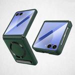 For Samsung Galaxy Z Flip7 5G Integrated Invisible Bracket CD Texture Magnetic Litchi Skin Pasting Phone Case(Green)