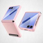 For Samsung Galaxy Z Flip7 5G Integrated Invisible Bracket Litchi Skin Pasting Phone Case(Pink)