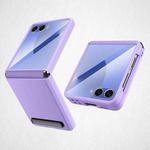 For Samsung Galaxy Z Flip7 5G Integrated Invisible Bracket Litchi Skin Pasting Phone Case(Purple)