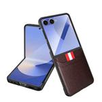 For Samsung Galaxy Z Flip7 5G Integrated Webbing Card Slot Les Film Litchi Skin Pasting Phone Case(Brown)