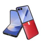 For Samsung Galaxy Z Flip7 5G Integrated Webbing Card Slot Les Film Litchi Skin Pasting Phone Case(Red)