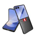 For Samsung Galaxy Z Flip7 5G Integrated Webbing Card Slot Les Film Litchi Skin Pasting Phone Case(Gray)