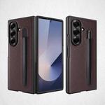 For Samsung Galaxy Z Fold7 5G Integrated Litchi Skin Phone Case With Pen Slot, Without Pen(Brown)