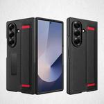 For Samsung Galaxy Z Fold7 5G Integrated Invisible Bracket Litchi Skin Pasting Phone Case with Hand Strap(Black Red)