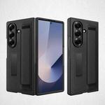 For Samsung Galaxy Z Fold7 5G Integrated Invisible Bracket Litchi Skin Pasting Phone Case with Hand Strap(Black)