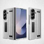 For Samsung Galaxy Z Fold7 5G Integrated Invisible Bracket Litchi Skin Pasting Phone Case with Hand Strap(Silver)