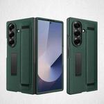 For Samsung Galaxy Z Fold7 5G Integrated Invisible Bracket Litchi Skin Pasting Phone Case with Hand Strap(Green)