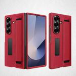 For Samsung Galaxy Z Fold7 5G Integrated Invisible Bracket Litchi Skin Pasting Phone Case with Hand Strap(Red)