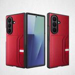 For Samsung Galaxy Z Fold7 5G Integrated Webbing Card Slot Litchi Skin Pasting Phone Case(Red)