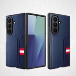 For Samsung Galaxy Z Fold7 5G Integrated Webbing Card Slot Litchi Skin Pasting Phone Case(Blue)