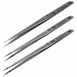 i2C NS Series Super Alloy High Precision Stainless Steel Super Hard Extra Tip Flying Wire Tweezers, Model:NS-04/02/03 Set