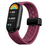 For Xiaomi Smart Band 10 / 9 / 8 xDfind Holes Magnetic Black Buckle Silicone Watch Band(Wine Red)