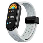 For Xiaomi Smart Band 10 / 9 / 8 xDfind Holes Magnetic Black Buckle Silicone Watch Band(Light Grey)