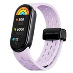 For Xiaomi Smart Band 10 / 9 / 8 xDfind Holes Magnetic Black Buckle Silicone Watch Band(Light Purple)