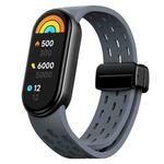 For Xiaomi Smart Band 10 / 9 / 8 xDfind Holes Magnetic Black Buckle Silicone Watch Band(Dark Grey)