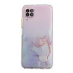 For Huawei P40 Lite Marble Pattern Glittery Powder Shockproof TPU Case with Detachable Buttons(Pink)