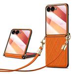 For Samsung Galaxy Z Flip7 5G SULADA Elegant Rhombic Texture Folding Phone Case with Lanyard(Orange)