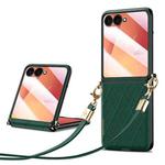 For Samsung Galaxy Z Flip7 5G SULADA Elegant Rhombic Texture Folding Phone Case with Lanyard(Green)