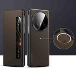 For Honor Magic V5 SULADA Kevlar 600D Texture Smart Window Leather Phone Case(Brown)