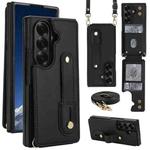 For Samsung Galaxy Z Fold7 5G Wristband Vertical Flip Wallet Back Cover Phone Case with Long Lanyard(Black)
