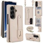 For Samsung Galaxy Z Fold7 5G Wristband Vertical Flip Wallet Back Cover Phone Case with Long Lanyard(White)