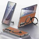 For Samsung Galaxy Z Fold7 5G SULADA Top Grain Leather MagSafe Magnetic Holder Phone Case(Brown)