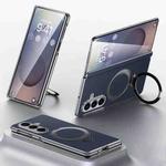 For Samsung Galaxy Z Fold7 5G SULADA Top Grain Leather MagSafe Magnetic Holder Phone Case(Blue)