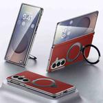 For Samsung Galaxy Z Fold7 5G SULADA Top Grain Leather MagSafe Magnetic Holder Phone Case(Red)