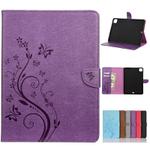 For iPad Pro 11 (2020) Butterfly Flower Embossing Pattern Horizontal Flip Leather Tablet Case with Holder & Card Slots & Wallet(Purple)