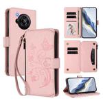 For Sharp Aquos R7 / P7 / SH-52C /A202SH Butterfly Love Flower Multi-card Zipper Wallet Leather Phone Case(Pink)