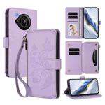 For Sharp Aquos R7 / P7 / SH-52C /A202SH Butterfly Love Flower Multi-card Zipper Wallet Leather Phone Case(Light Purple)