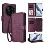 For Sharp Aquos R9 Pro SH-54E Butterfly Love Flower Multi-card Zipper Wallet Leather Phone Case(Dark Purple)