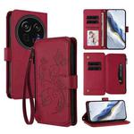For Sharp Aquos R9 Pro SH-54E Butterfly Love Flower Multi-card Zipper Wallet Leather Phone Case(Wine Red)