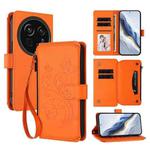 For Sharp Aquos R9 Pro SH-54E Butterfly Love Flower Multi-card Zipper Wallet Leather Phone Case(Orange)