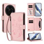 For Sharp Aquos R9 Pro SH-54E Butterfly Love Flower Multi-card Zipper Wallet Leather Phone Case(Pink)