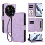 For Sharp Aquos R9 Pro SH-54E Butterfly Love Flower Multi-card Zipper Wallet Leather Phone Case(Light Purple)