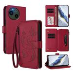 For Sharp Aquos R10 Butterfly Love Flower Multi-card Zipper Wallet Leather Phone Case(Wine Red)