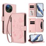 For Sharp Aquos R10 Butterfly Love Flower Multi-card Zipper Wallet Leather Phone Case(Pink)
