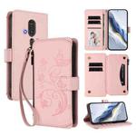 For Fujitsu RakuRaku F-53E Butterfly Love Flower Multi-card Zipper Wallet Leather Phone Case(Pink)