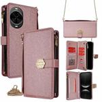 For Huawei nova 14 5G Crossbody Handle Cross Texture Leather Phone Case(Rose Gold)